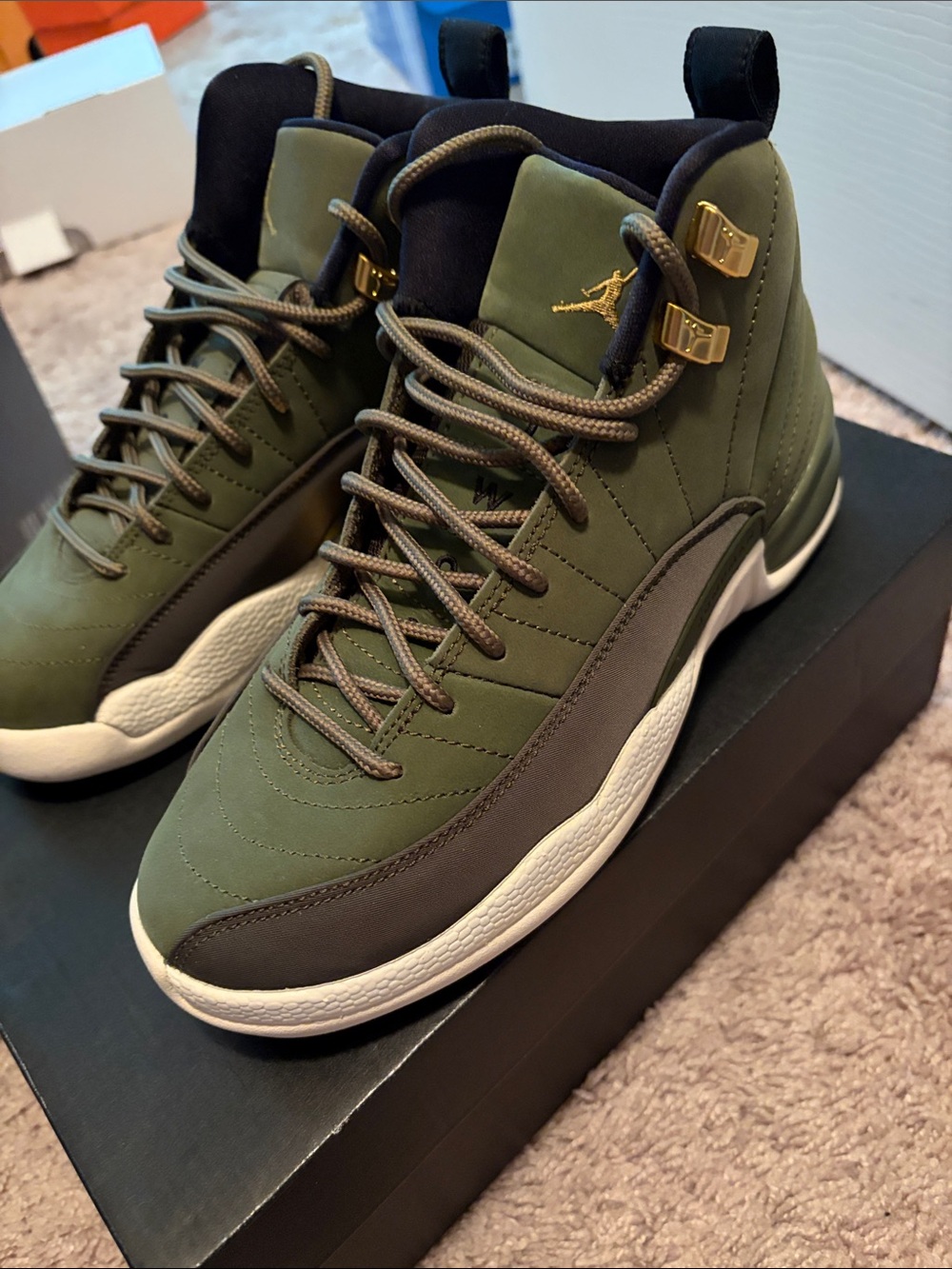 Jordan Men’s Olive Green and Dark Brown High-Top Sneakers